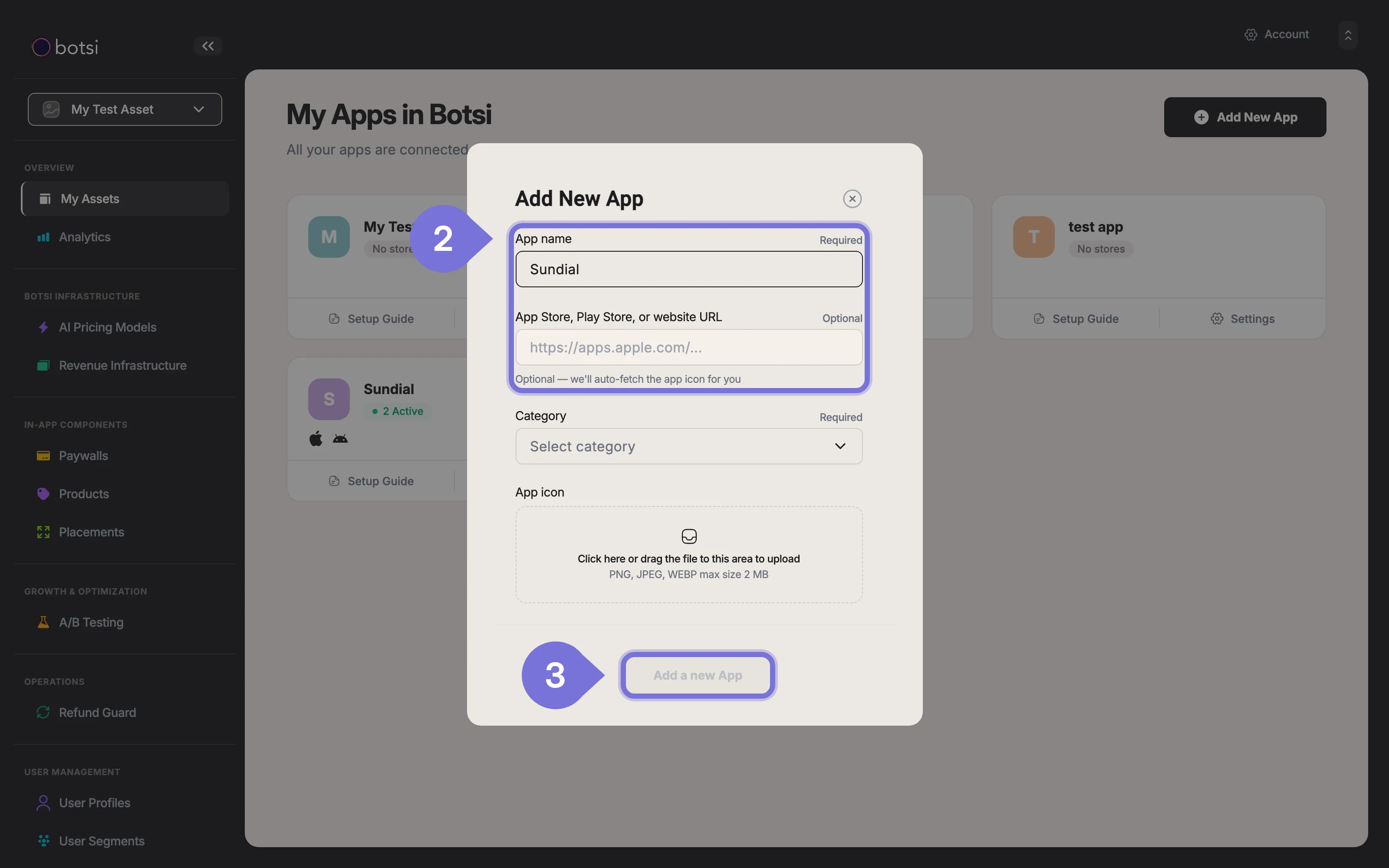 Image showing the Add App modal