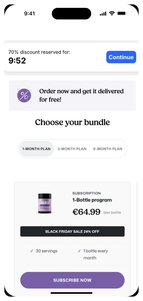 Countdown timer on a subscription paywall creating urgency around a personalized offer