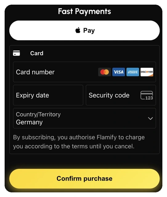 Express payment buttons repeated inside the web checkout form to reduce card entry friction