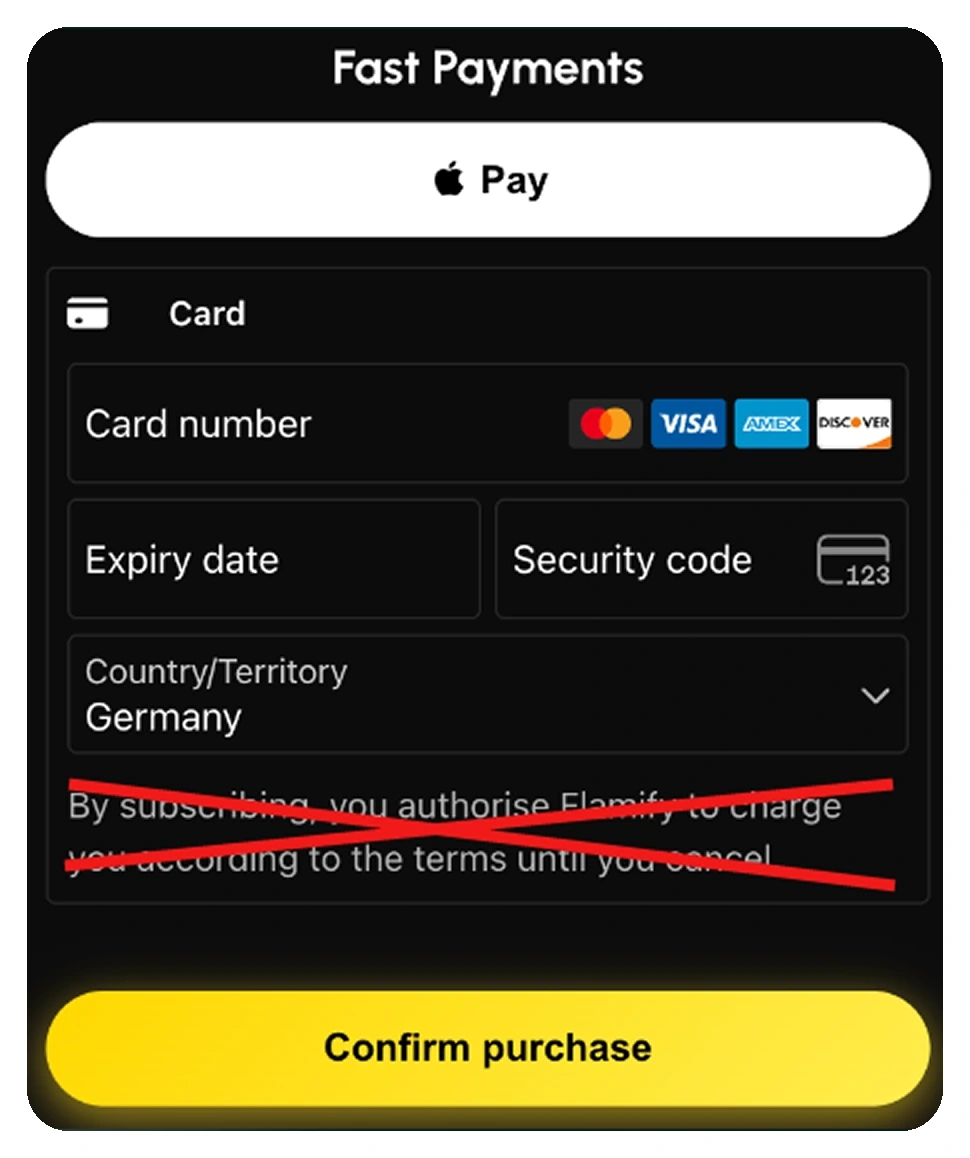 Optimized web checkout form with only the fields required to take the payment