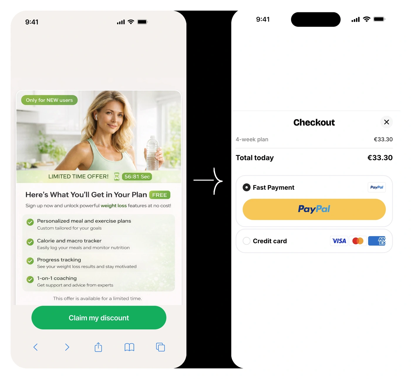 Pre-checkout summary screen recapping the personalized plan, features and price before the payment form