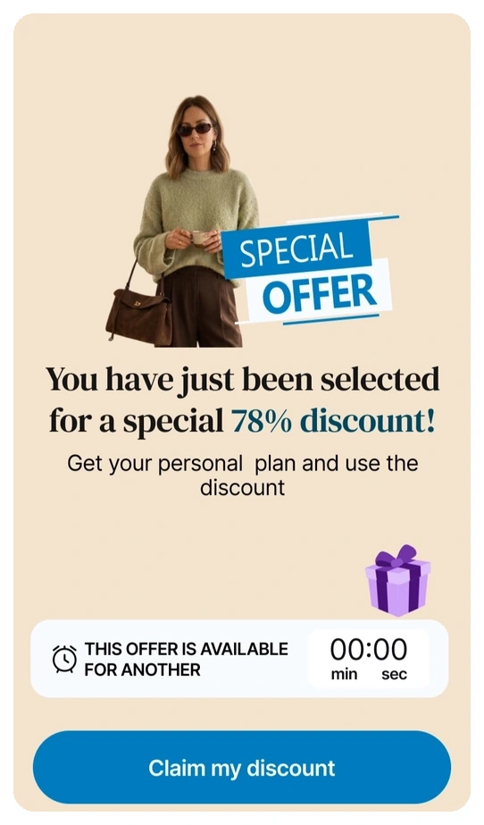 Pre-downsale announcement screen telling the user they have been selected for a special discount